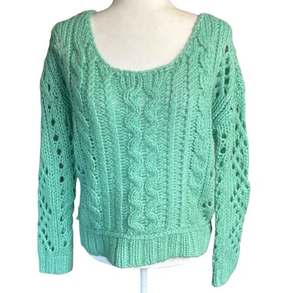 Free People Green Fluff Pullover Sweater Small Oversized Knit Boho Festival - Picture 1 of 9